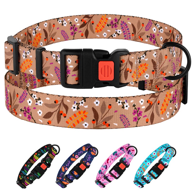 CollarDirect Nylon Dog Collar Floral Pattern Toffee 12-16 inch - Image 1